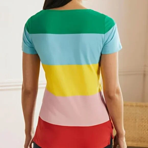 Boden Rainbow Striped Colorblock T-Shirt Short Sleeve 100% Cotton - Picture 4 of 11